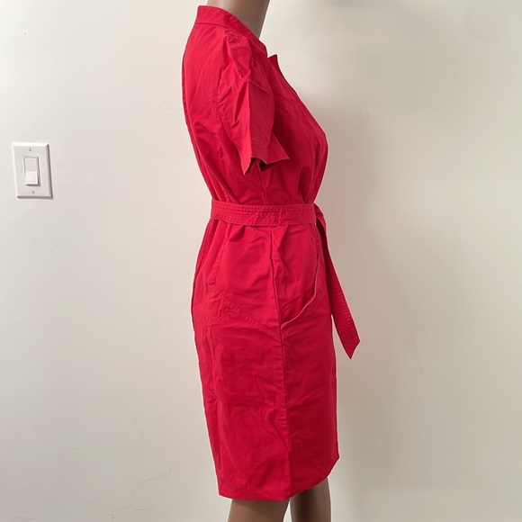 Lafayette 148 New York Zipper Midi Dress Shortsleeve Wasit Tie Red Shift 8 - Picture 4 of 9